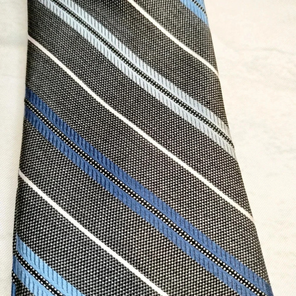 Pronto Uomo Silk Necktie Tie Chambray Striped Handmade Skinny - Picture 8 of 8